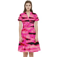 Rose  Waves Abstract Series No1 Short Sleeve Waist Detail Dress