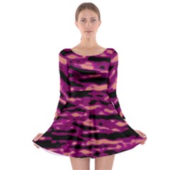 Velvet  Waves Abstract Series No1 Long Sleeve Skater Dress by DimitriosArt