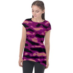 Velvet  Waves Abstract Series No1 Cap Sleeve High Low Top by DimitriosArt