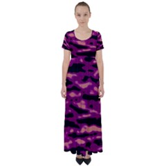 Velvet  Waves Abstract Series No1 High Waist Short Sleeve Maxi Dress by DimitriosArt