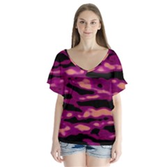 Velvet  Waves Abstract Series No1 V-neck Flutter Sleeve Top by DimitriosArt