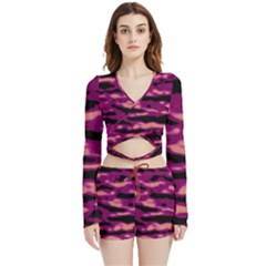 Velvet  Waves Abstract Series No1 Velvet Wrap Crop Top And Shorts Set by DimitriosArt