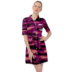 Velvet  Waves Abstract Series No1 Belted Shirt Dress by DimitriosArt