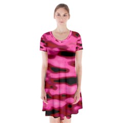 Rose  Waves Abstract Series No2 Short Sleeve V-neck Flare Dress by DimitriosArt