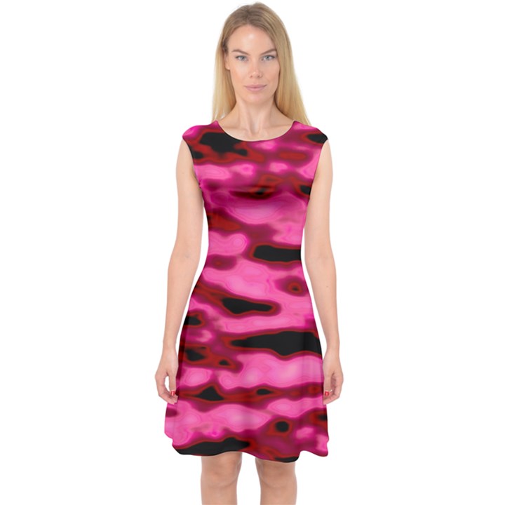 Rose  Waves Abstract Series No2 Capsleeve Midi Dress