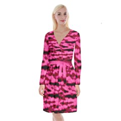 Rose  Waves Abstract Series No2 Long Sleeve Velvet Front Wrap Dress by DimitriosArt