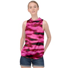 Rose  Waves Abstract Series No2 High Neck Satin Top by DimitriosArt