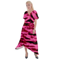 Rose  Waves Abstract Series No2 Cross Front Sharkbite Hem Maxi Dress by DimitriosArt