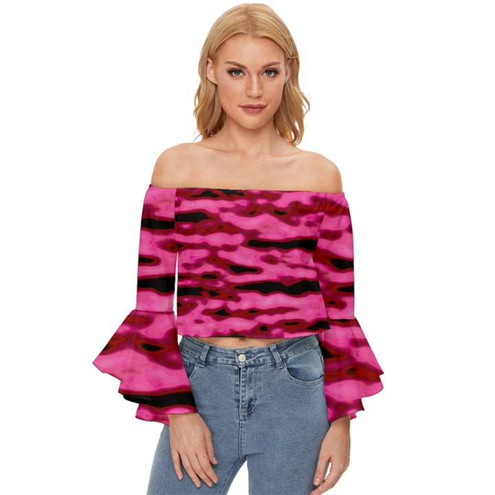 Rose  Waves Abstract Series No2 Off Shoulder Flutter Bell Sleeve Top