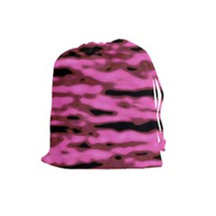 Pink  Waves Abstract Series No1 Drawstring Pouch (large) by DimitriosArt