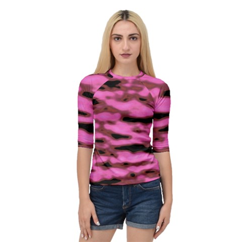 Pink  Waves Abstract Series No1 Quarter Sleeve Raglan Tee by DimitriosArt