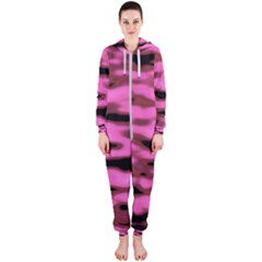 Pink  Waves Abstract Series No1 Hooded Jumpsuit (ladies)  by DimitriosArt