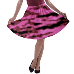 Pink  Waves Abstract Series No1 A-line Skater Skirt by DimitriosArt