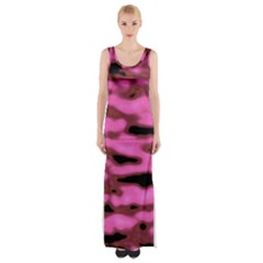 Pink  Waves Abstract Series No1 Thigh Split Maxi Dress by DimitriosArt