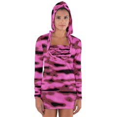 Pink  Waves Abstract Series No1 Long Sleeve Hooded T-shirt by DimitriosArt