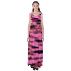 Pink  Waves Abstract Series No1 Empire Waist Maxi Dress by DimitriosArt