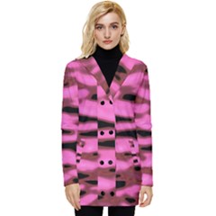 Pink  Waves Abstract Series No1 Button Up Hooded Coat 