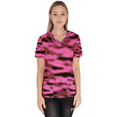 Pink  Waves Abstract Series No1 Women s V-neck Scrub Top by DimitriosArt