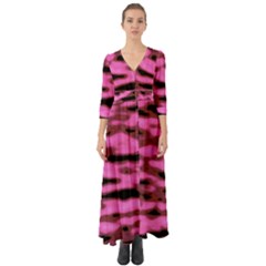 Pink  Waves Abstract Series No1 Button Up Boho Maxi Dress by DimitriosArt