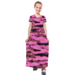 Pink  Waves Abstract Series No1 Kids  Short Sleeve Maxi Dress by DimitriosArt