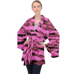 Pink  Waves Abstract Series No1 Long Sleeve Velvet Kimono 