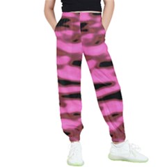 Pink  Waves Abstract Series No1 Kids  Elastic Waist Pants by DimitriosArt