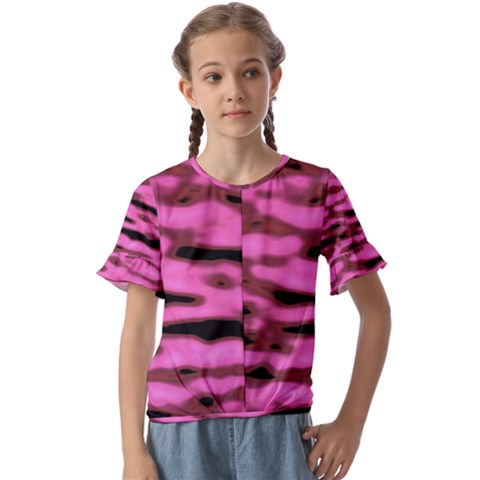 Pink  Waves Abstract Series No1 Kids  Cuff Sleeve Scrunch Bottom Tee by DimitriosArt