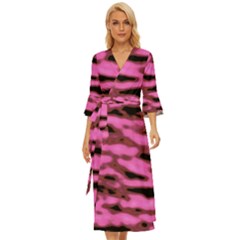 Pink  Waves Abstract Series No1 Midsummer Wrap Dress