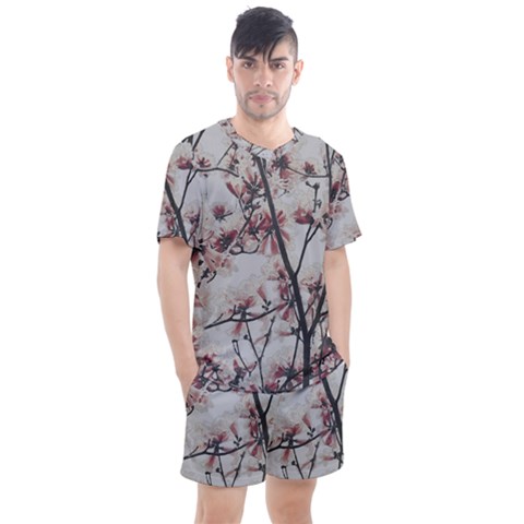 Botanical Scene Textured Beauty Print Men s Mesh Tee And Shorts Set by dflcprintsclothing