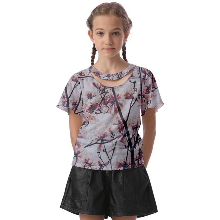 Botanical Scene Textured Beauty Print Kids  Front Cut Tee