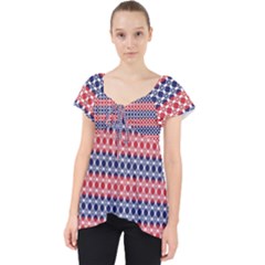 Red Blue White Troll Knots Pattern Lace Front Dolly Top