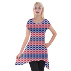 Red Blue White Troll Knots Pattern Short Sleeve Side Drop Tunic by CVFabricShop