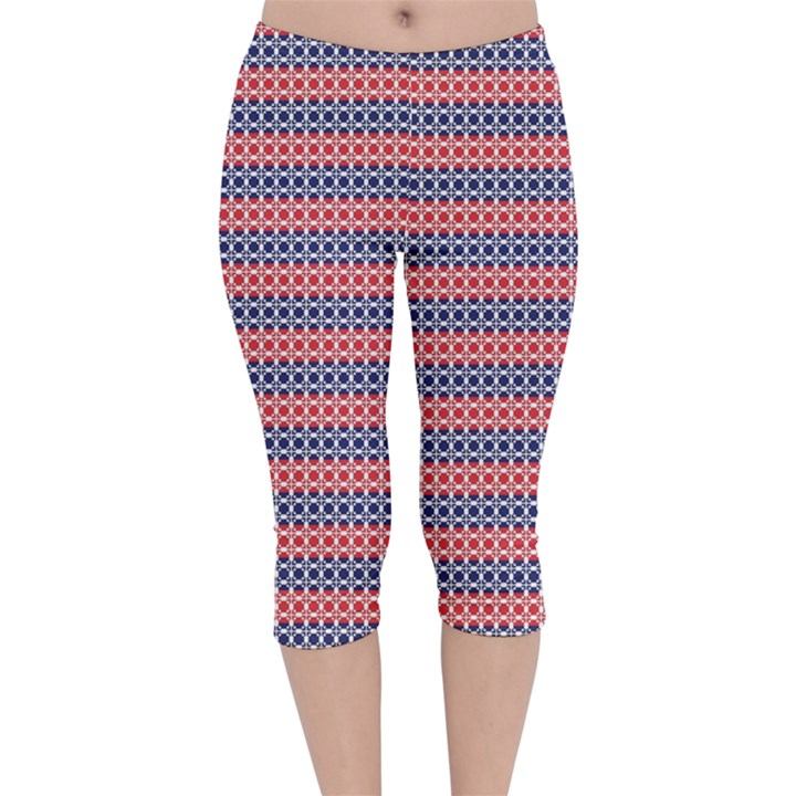 Red Blue White Troll Knots Pattern Velvet Capri Leggings 