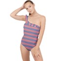 Red Blue White Troll Knots Pattern Frilly One Shoulder Swimsuit View1