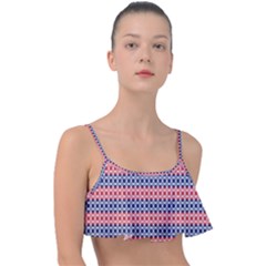 Red Blue White Troll Knots Pattern Frill Bikini Top by CVFabricShop