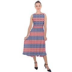 Red Blue White Troll Knots Pattern Midi Tie-back Chiffon Dress