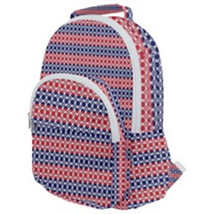 Red Blue White Troll Knots Pattern Rounded Multi Pocket Backpack by CVFabricShop