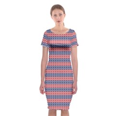 Red Blue White Troll Knots Pattern Classic Short Sleeve Midi Dress