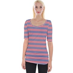 Red Blue White Troll Knots Pattern Wide Neckline Tee