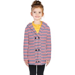 Red Blue White Troll Knots Pattern Kids  Double Breasted Button Coat