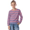 Red Blue White Troll Knots Pattern Kids  Long Sleeve Tee with Frill  View1