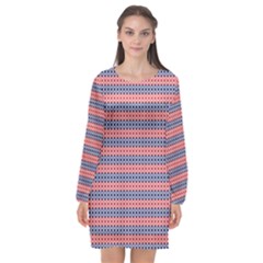 Red Blue White Troll Knots Pattern Long Sleeve Chiffon Shift Dress 