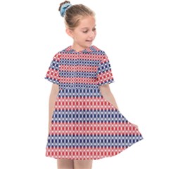 Red Blue White Troll Knots Pattern Kids  Sailor Dress