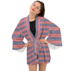 Red Blue White Troll Knots Pattern Long Sleeve Kimono