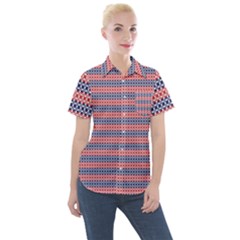 Red Blue White Troll Knots Pattern Women s Short Sleeve Pocket Shirt