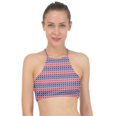 Red Blue White Troll Knots Pattern Racer Front Bikini Top by CVFabricShop