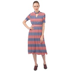 Red Blue White Troll Knots Pattern Keyhole Neckline Chiffon Dress