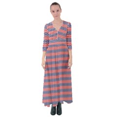 Red Blue White Troll Knots Pattern Button Up Maxi Dress