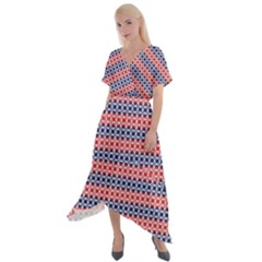 Red Blue White Troll Knots Pattern Cross Front Sharkbite Hem Maxi Dress by CVFabricShop