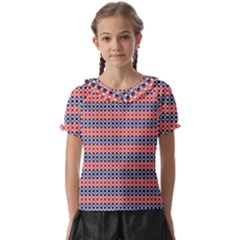 Red Blue White Troll Knots Pattern Kids  Frill Chiffon Blouse